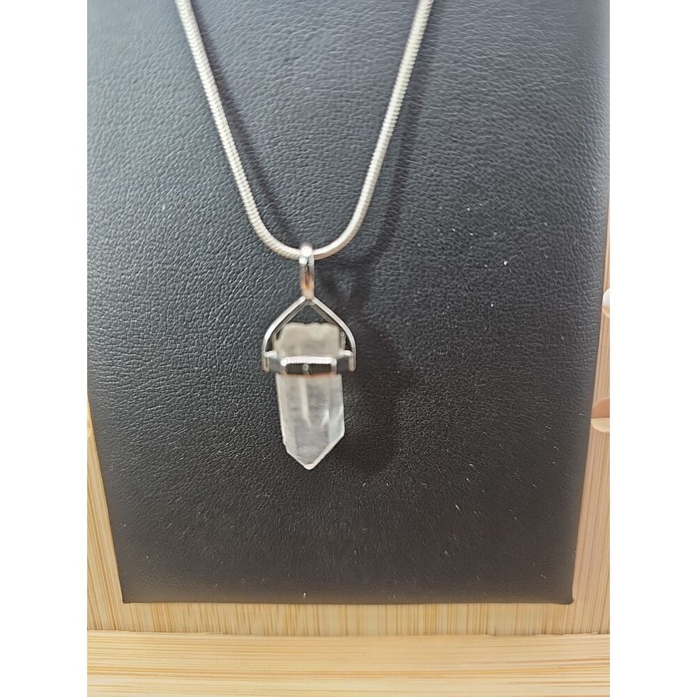 Handmade Quartz Crystal Necklace 16in 925 Silver Chain